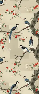 Blackout roller blind birds on a tree pattern