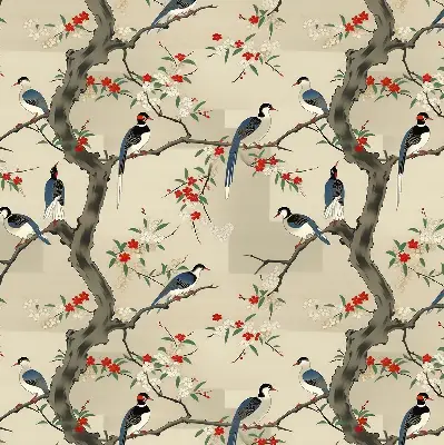 Blackout roller blind birds on a tree pattern