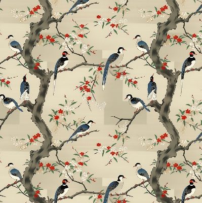 Blackout roller blind Birds on a tree