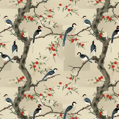 Blackout roller blind birds on a tree pattern