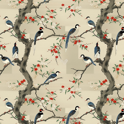Blackout roller blind Birds on a tree