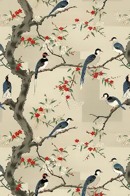 Blackout roller blind birds on a tree pattern