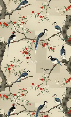 Blackout roller blind birds on a tree pattern