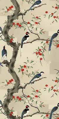 Blackout roller blind birds on a tree pattern