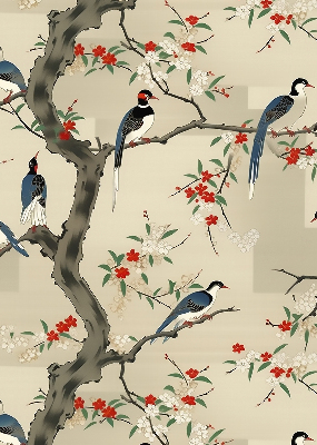 Blackout roller blind Birds on a tree