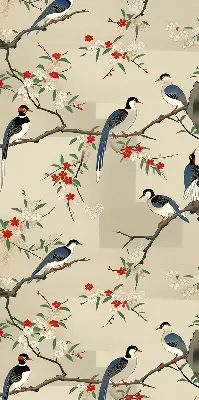 Blackout roller blind birds on a tree pattern