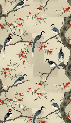 Blackout roller blind birds on a tree pattern