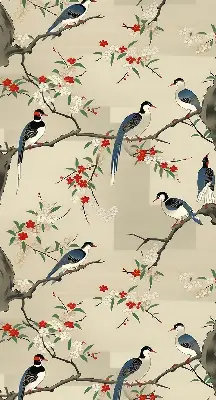 Blackout roller blind birds on a tree pattern