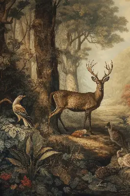 Blackout roller blind for window with animals in the forest print
