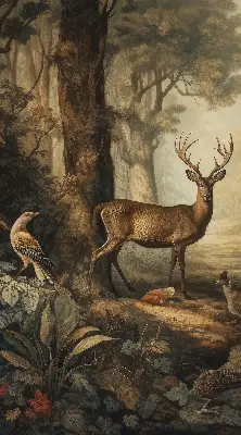 Blackout roller blind for window with animals in the forest print