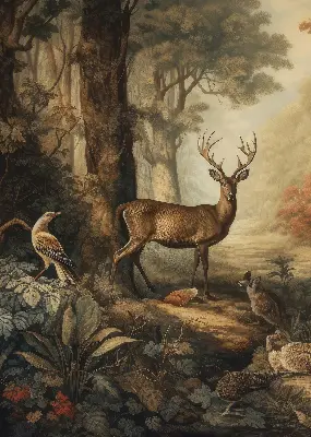 Blackout roller blind for window with animals in the forest print