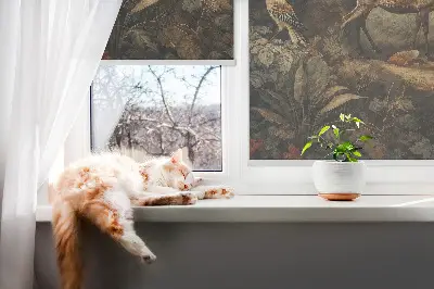 Blackout roller blind for window with animals in the forest print