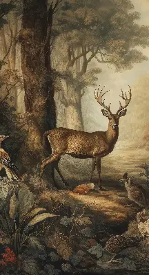 Blackout roller blind for window with animals in the forest print
