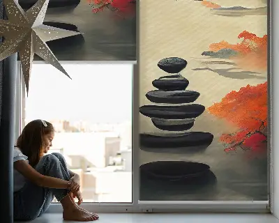 Fabric roller blind for window in mountain print