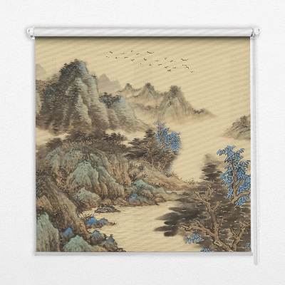 Fabric roller blind for window mountains print