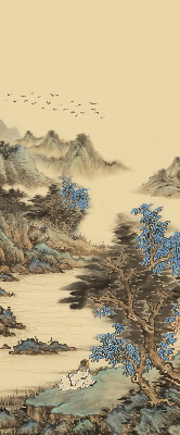Fabric roller blind for window mountains print