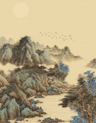 Fabric roller blind for window mountains print