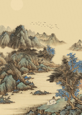 Fabric roller blind for window mountains print