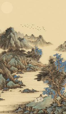 Fabric roller blind for window mountains print