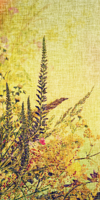 Fabric roller blind with plants pattern