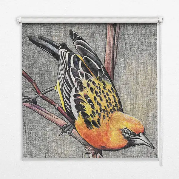 Blackout roller blind with a bird on a branch print