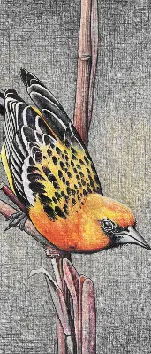 Blackout roller blind with a bird on a branch print