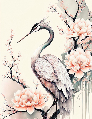 Blackout roller blind for window Heron in flowers