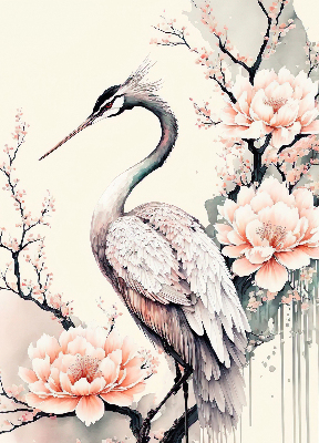 Blackout roller blind for window Heron in flowers