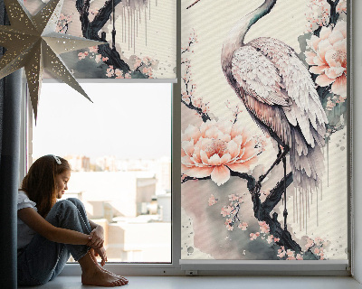 Blackout roller blind for window Heron in flowers