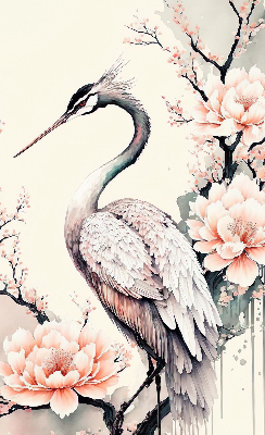 Blackout roller blind for window Heron in flowers