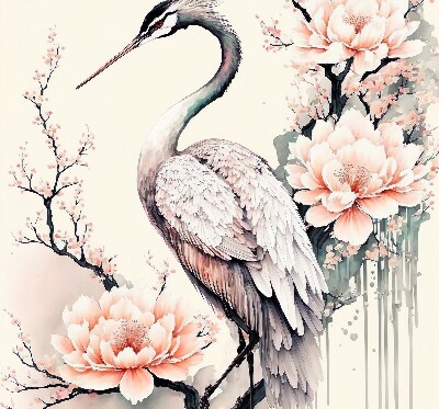 Blackout roller blind for window Heron in flowers