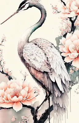 Blackout roller blind for window heron in flowers print