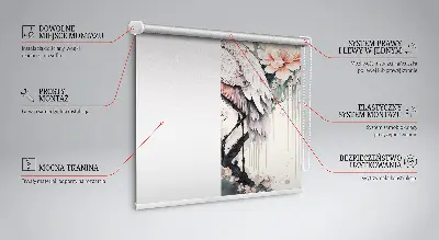 Blackout roller blind for window heron in flowers print