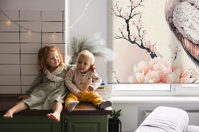 Blackout roller blind for window Heron in flowers