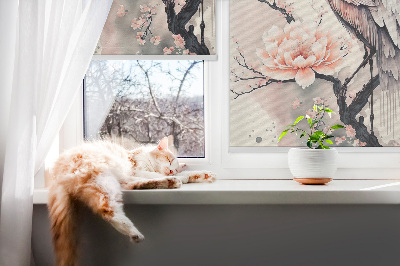 Blackout roller blind for window Heron in flowers