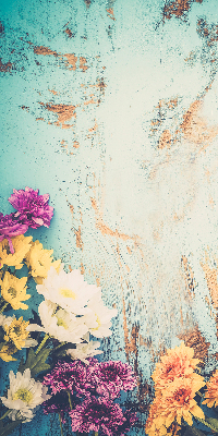 Fabric roller blind for window Flowers on a blue background