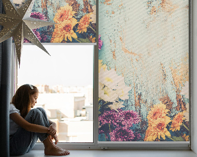 Fabric roller blind for window Flowers on a blue background