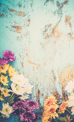 Fabric roller blind for window Flowers on a blue background