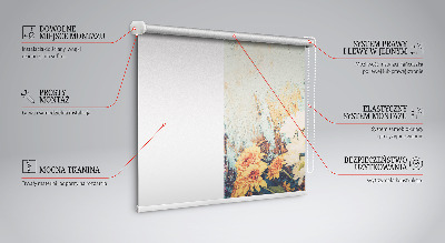 Fabric roller blind for window Flowers on a blue background
