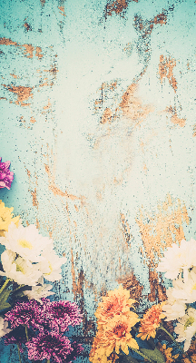 Fabric roller blind for window Flowers on a blue background