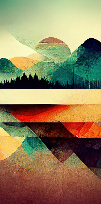 Blackout roller blind with abstract mountain design