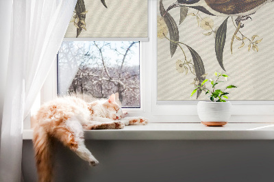 Blackout roller blind for window Birds on a tree
