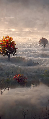 Fabric roller blind for window Trees in the fog