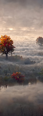 Fabric roller blind for window Trees in the fog