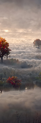 Fabric roller blind for window Trees in the fog