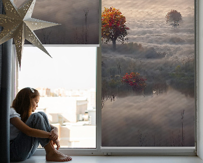 Fabric roller blind for window Trees in the fog