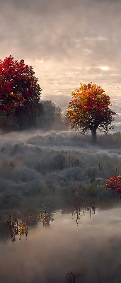 Fabric roller blind for window Trees in the fog