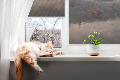 Fabric roller blind for window Trees in the fog
