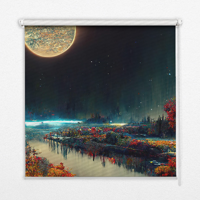 Blackout roller blind for window river in the moonlight design