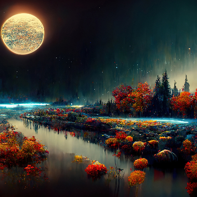 Blackout roller blind for window river in the moonlight design